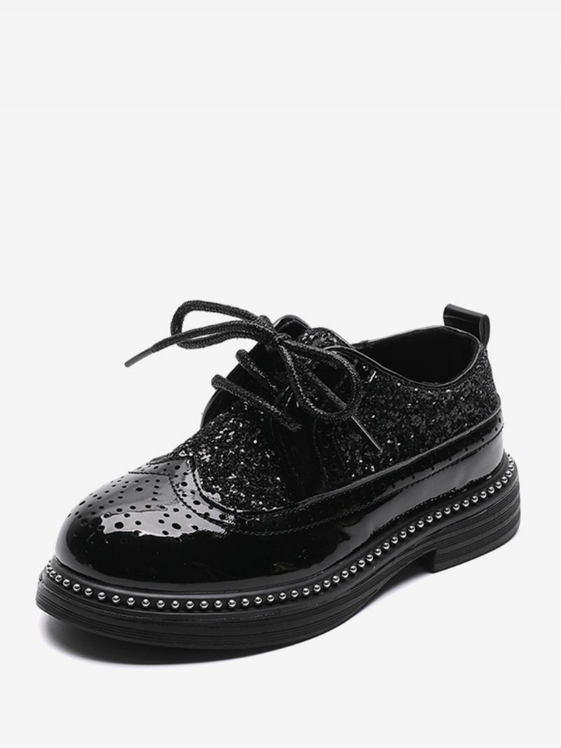 Poikien Mekkokengät Brogue Black Glitter Pyöreä Varvasnauhanauha Muodolliset Juhlakengät