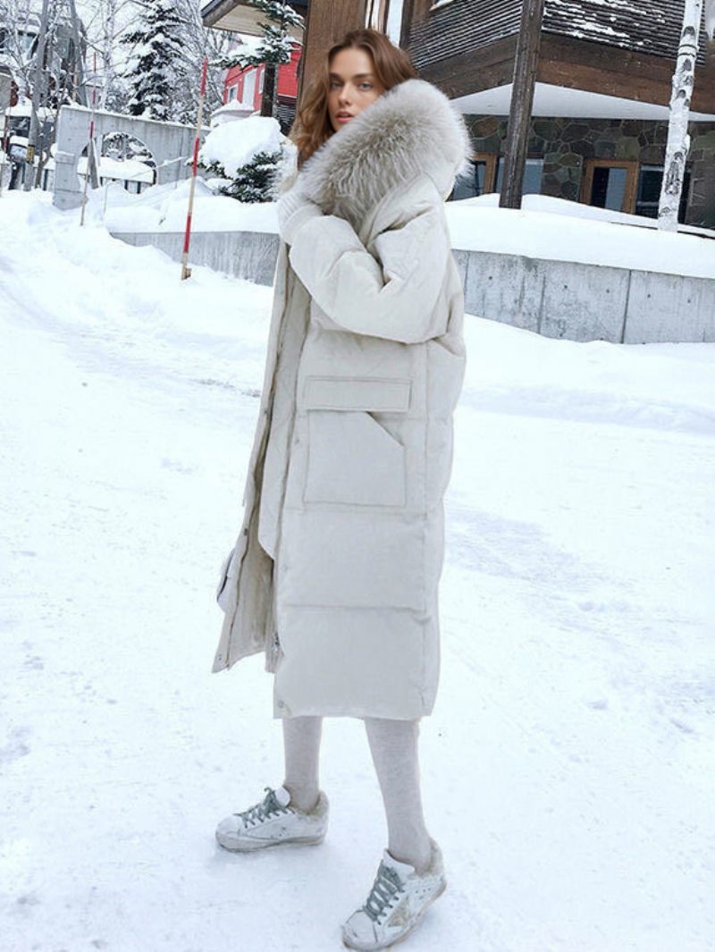 Naisten Puffitakit Ecru White Thicken Winter Outerwear