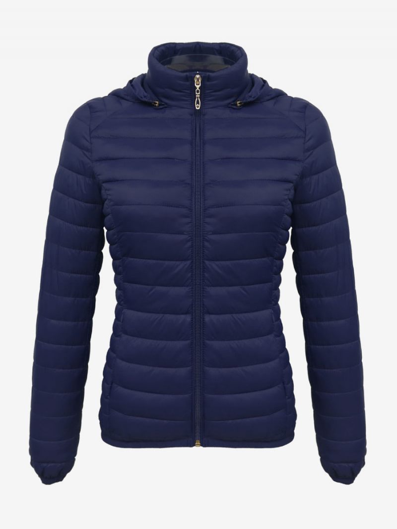 Puffer Coats Vaaleanpunainen Hupullinen Puuvilla Talvi Lämmin Päällysvaatteet Naisille - Dark Navy