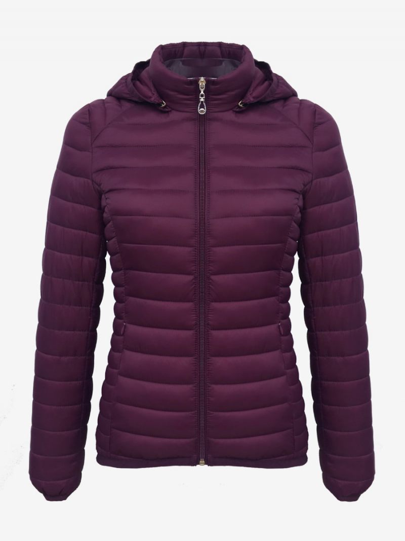 Puffer Coats Vaaleanpunainen Hupullinen Puuvilla Talvi Lämmin Päällysvaatteet Naisille - Burgundy