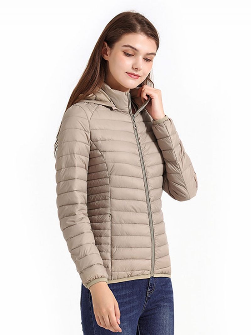 Puffer Coats Vaaleanpunainen Hupullinen Puuvilla Talvi Lämmin Päällysvaatteet Naisille - Beige