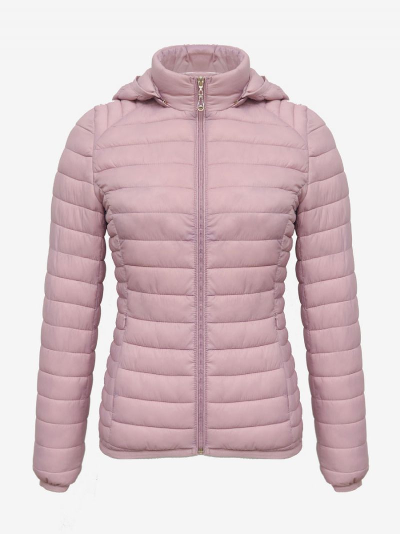 Puffer Coats Vaaleanpunainen Hupullinen Puuvilla Talvi Lämmin Päällysvaatteet Naisille - Pink