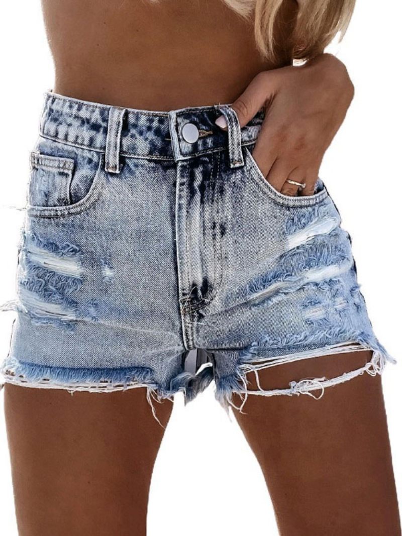 Naisten Farkut Vaaleansiniset Vetoketjulliset Fly Buttons Suorat Cowboy Denim Shortsit