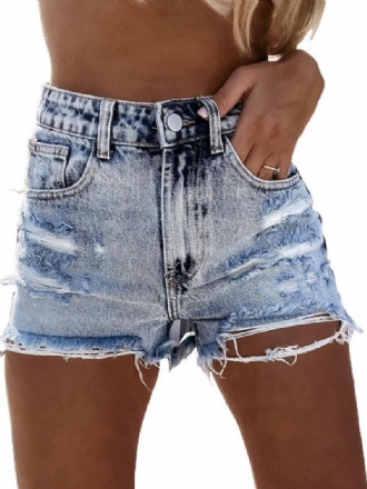 Naisten Farkut Vaaleansiniset Vetoketjulliset Fly Buttons Suorat Cowboy Denim Shortsit