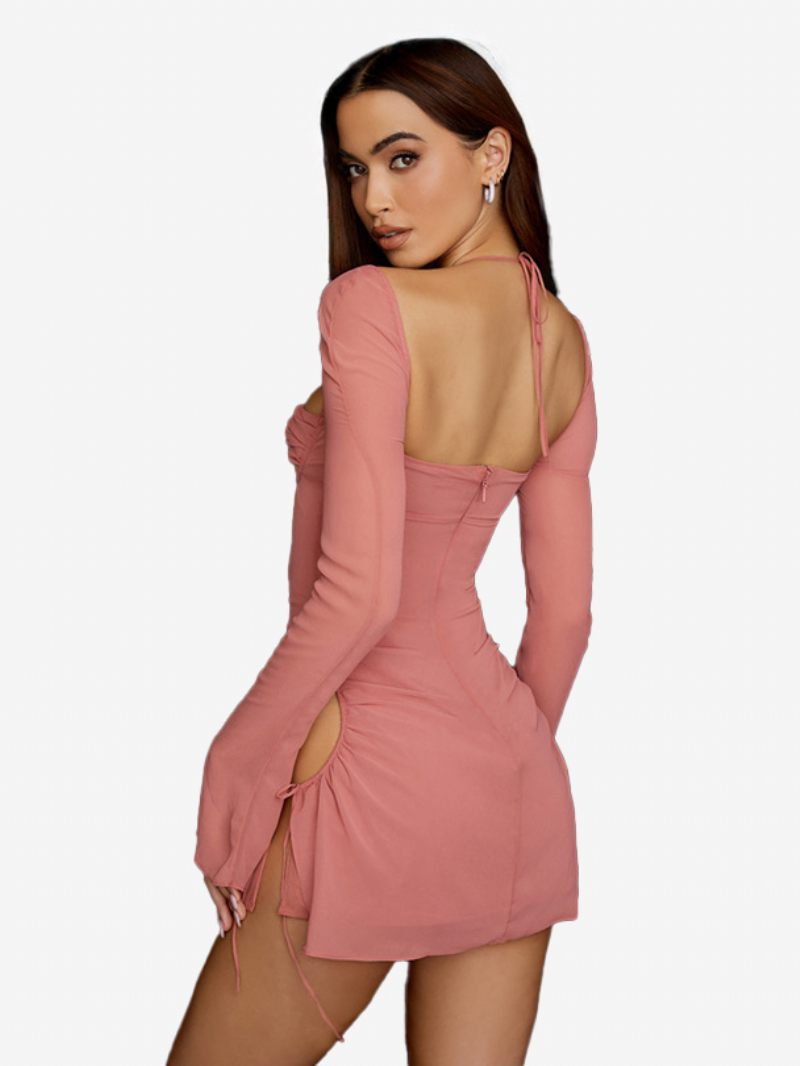 Naisten Bodycon Mekot Selkäriimulla Laskostetut Edestä Sexy Mini Pencil - Pink