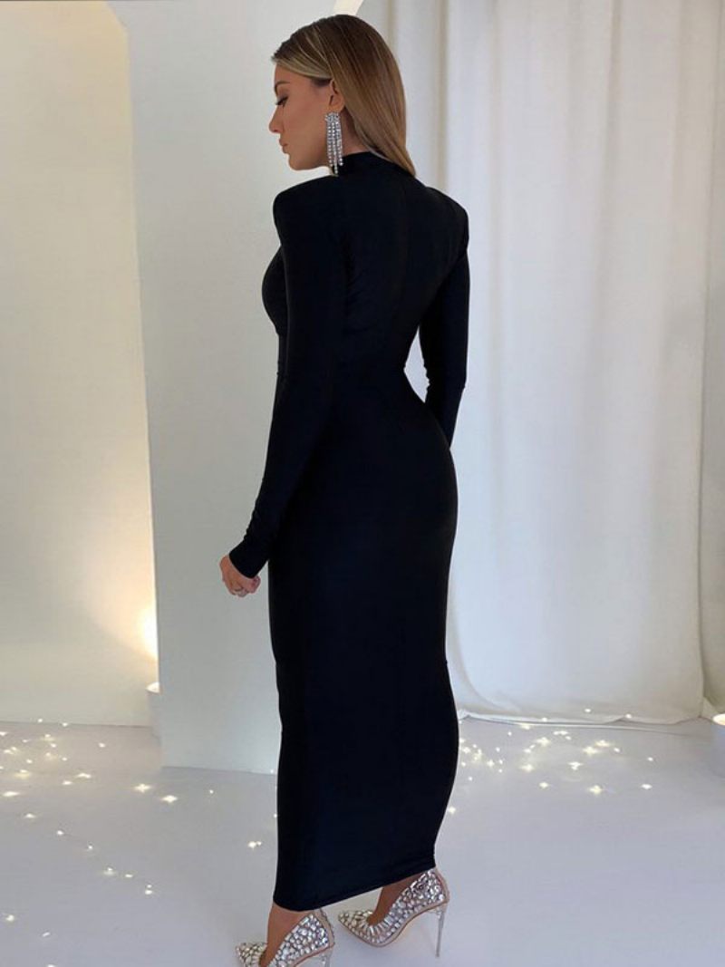 Naisten Syntymäpäivä Bodycon Mekot Vihreät Pitkähihaiset Seksikäs Korkea Kaulus Slim Fit Tuppimekko - Musta