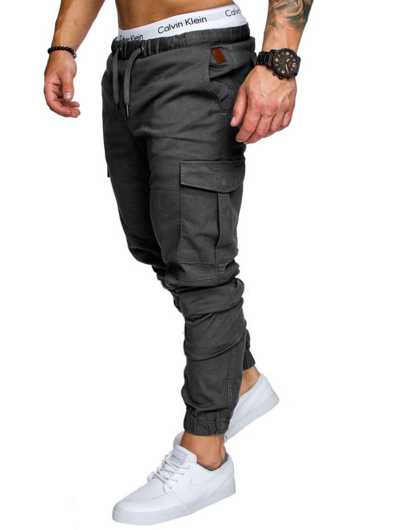 Housut Miehille Rennot Natural Waist Straight Cargo Pant Valkoiset - Syvänharmaa