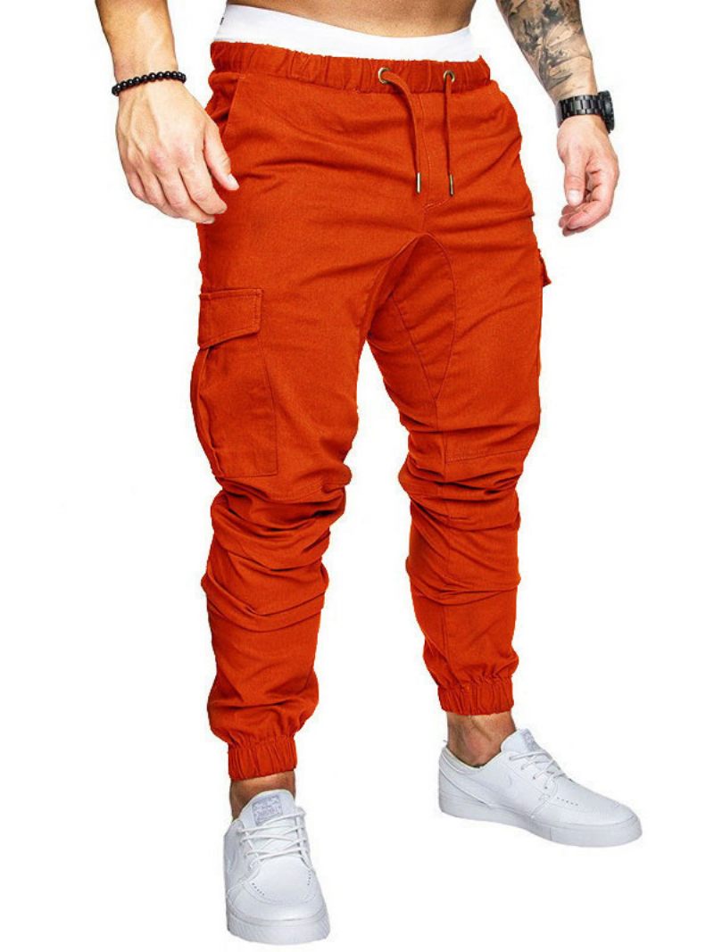 Housut Miehille Rennot Natural Waist Straight Cargo Pant Valkoiset - Punainen