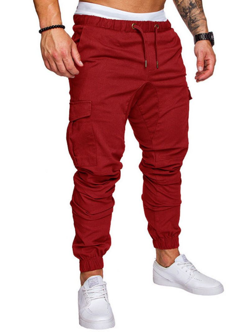 Housut Miehille Rennot Natural Waist Straight Cargo Pant Valkoiset - Burgundinen