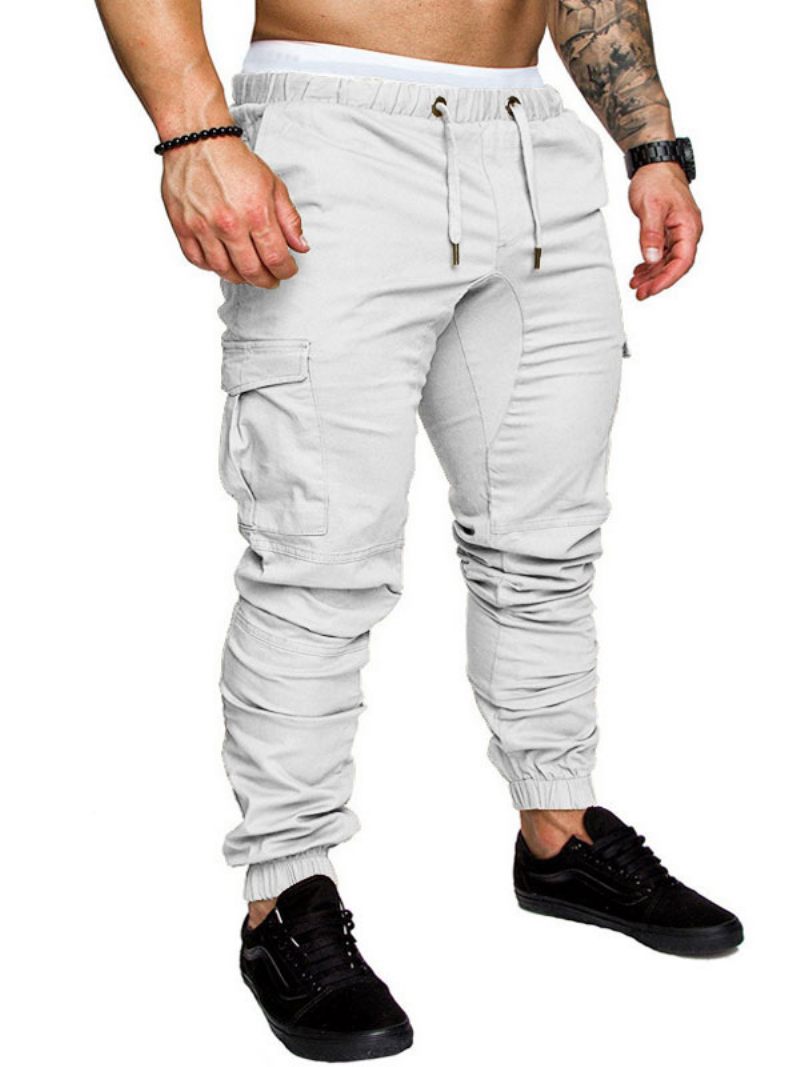 Housut Miehille Rennot Natural Waist Straight Cargo Pant Valkoiset - Valkoinen