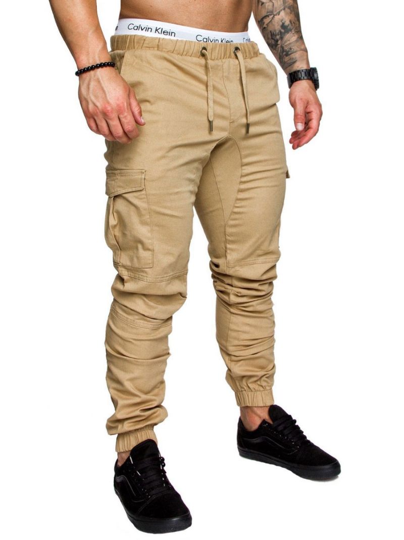 Housut Miehille Rennot Natural Waist Straight Cargo Pant Valkoiset - Khaki