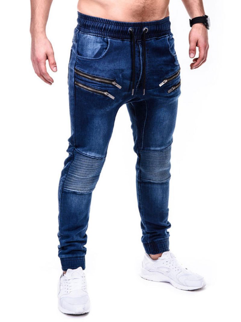 Miesten Farkut Chic Distressed Antiikki Design Skinny Blue Denim Pants - Sininen