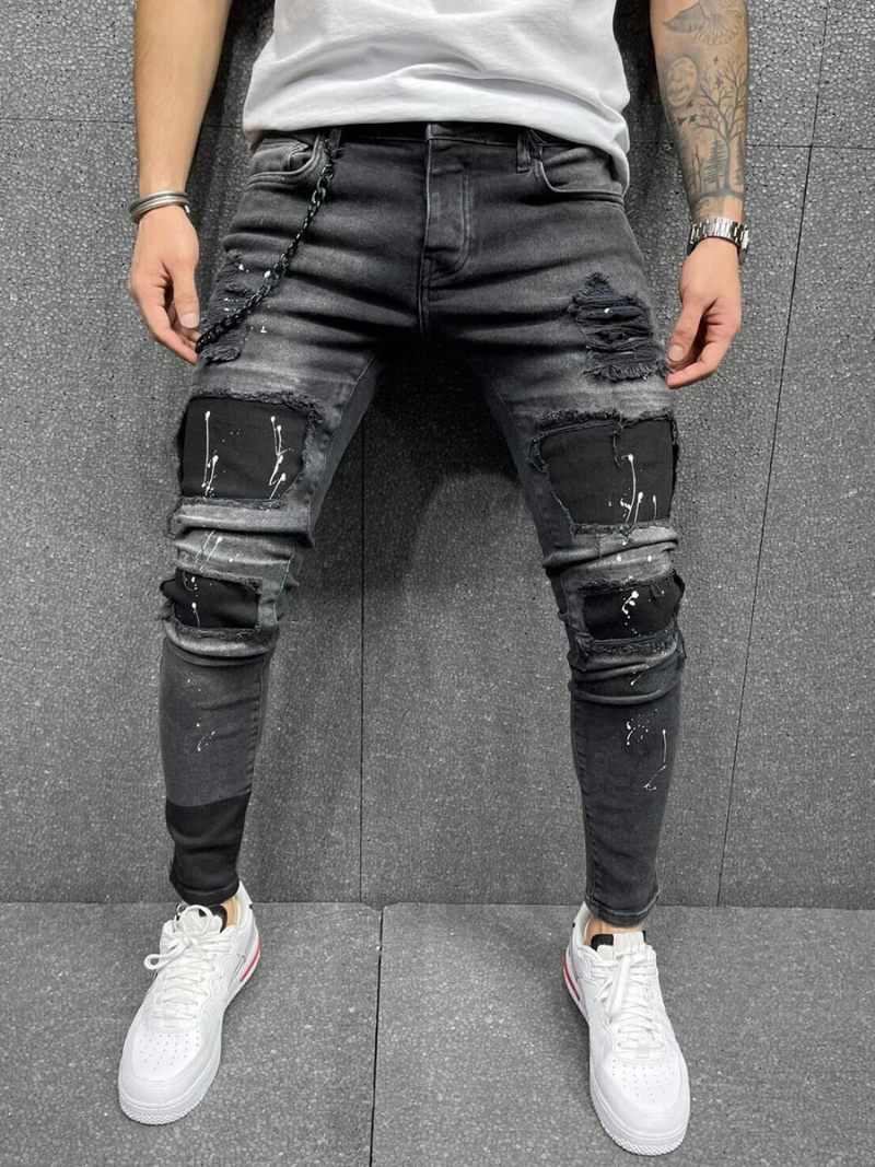 Miesten Farkut Muotifarkut Chic Distressed Antique Design Skinny Black