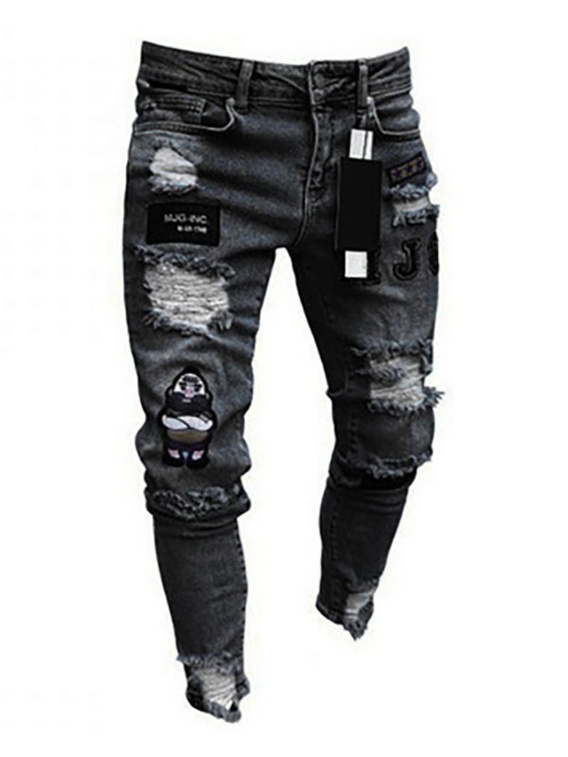 Miesten Farkut Muotifarkut Chic Distressed Antique Design Skinny White Black - Musta