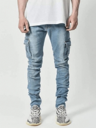 Miesten Farkut Rento Distressed Antique Design Skinny Vaaleansininen Denim Pants