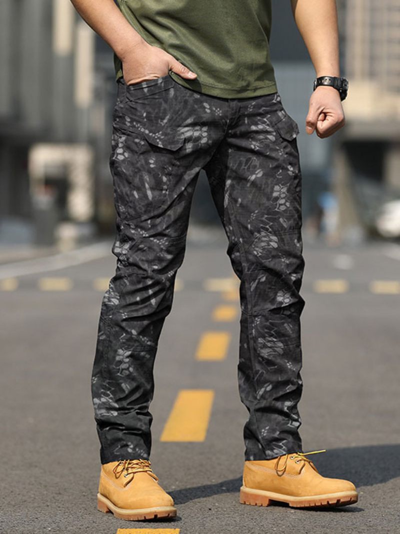 Miesten Housut Casual Naamiointi Natural Waist Straight Cargo Pant Mustat