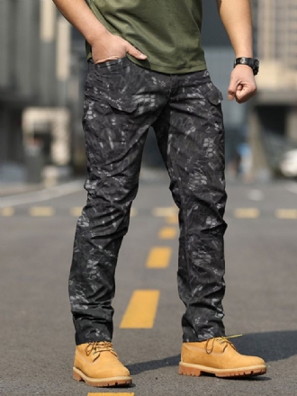 Miesten Housut Casual Naamiointi Natural Waist Straight Cargo Pant Mustat