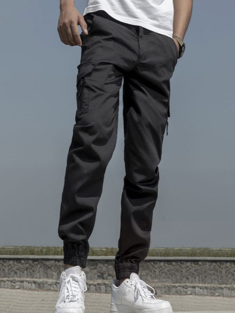 Miesten Housut Mukavat Natural Waist Straight Cargo Pant Vihreät - Musta