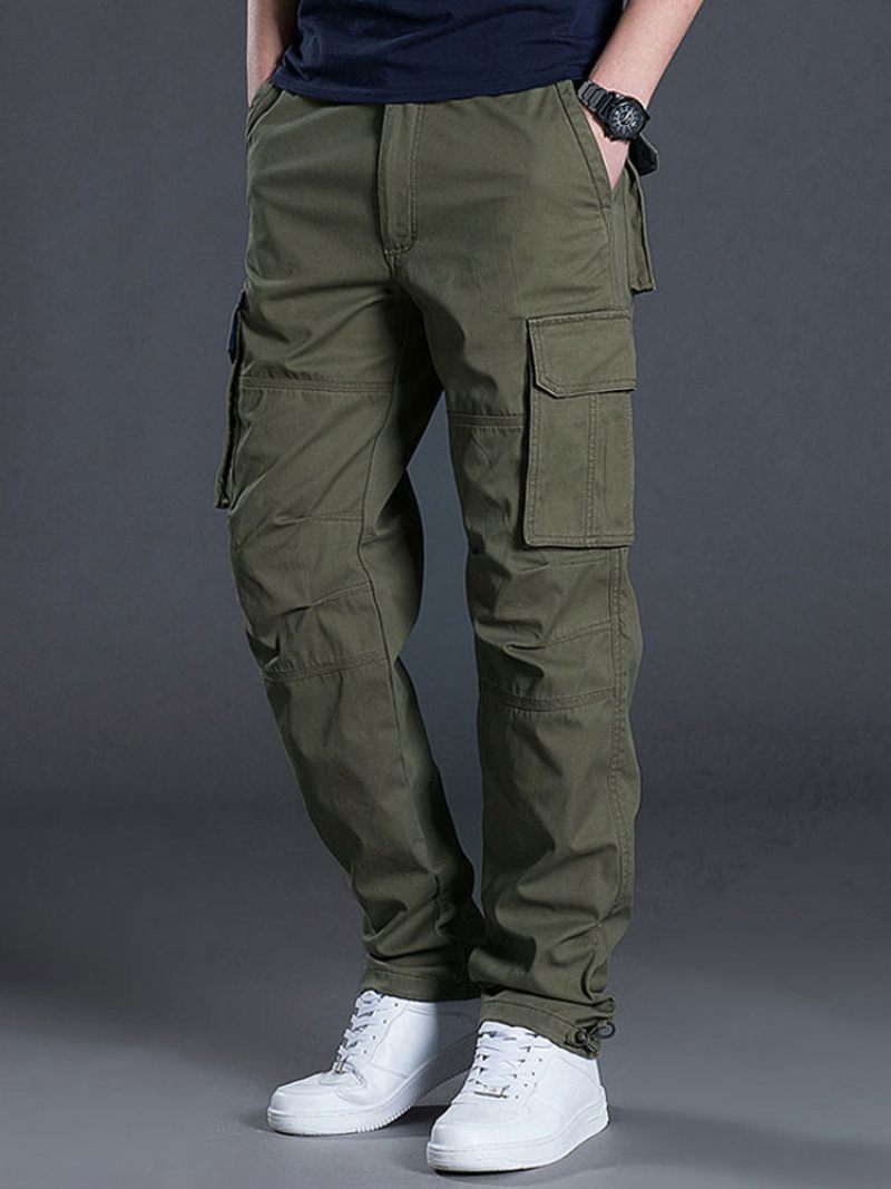 Miesten Housut Rento Luonnollinen Vyötärö Straight Cargo Pant Keltainen Vihreä - Hunter Green