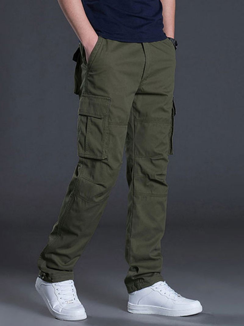 Miesten Housut Rento Luonnollinen Vyötärö Straight Cargo Pant Keltainen Vihreä - Hunter Green