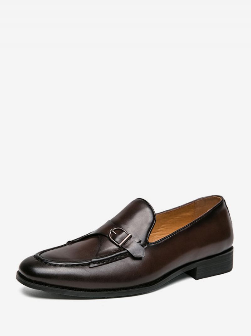 Mekkokengät Miehille Tyylikäs Pyöreävarvas Monk Strap Slip-on Pu-nahkaa - Syvänruskea