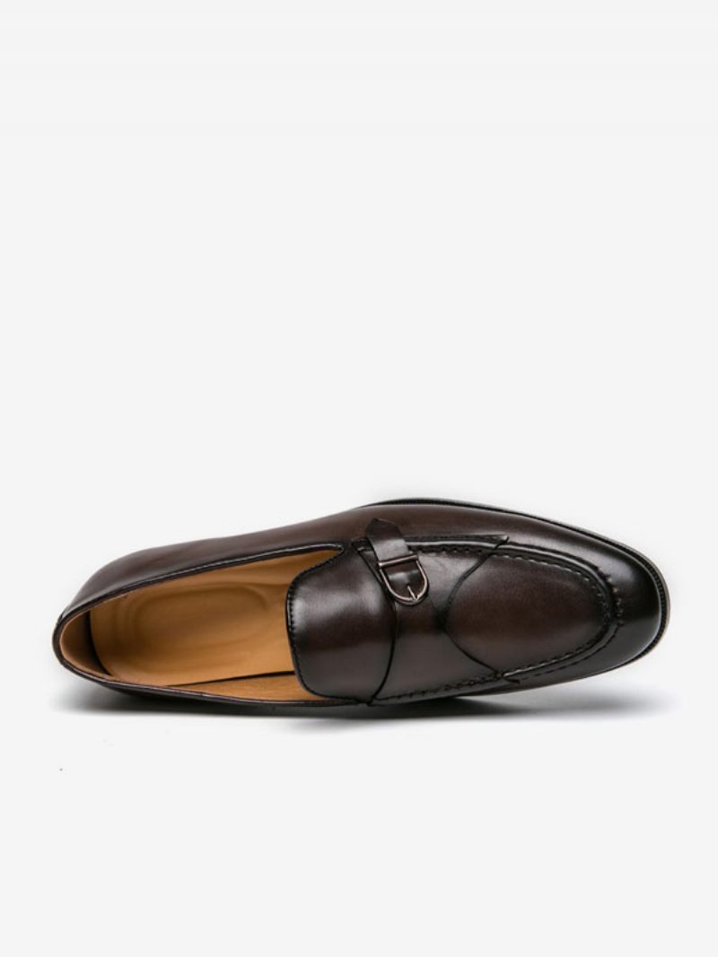 Mekkokengät Miehille Tyylikäs Pyöreävarvas Monk Strap Slip-on Pu-nahkaa - Syvänruskea