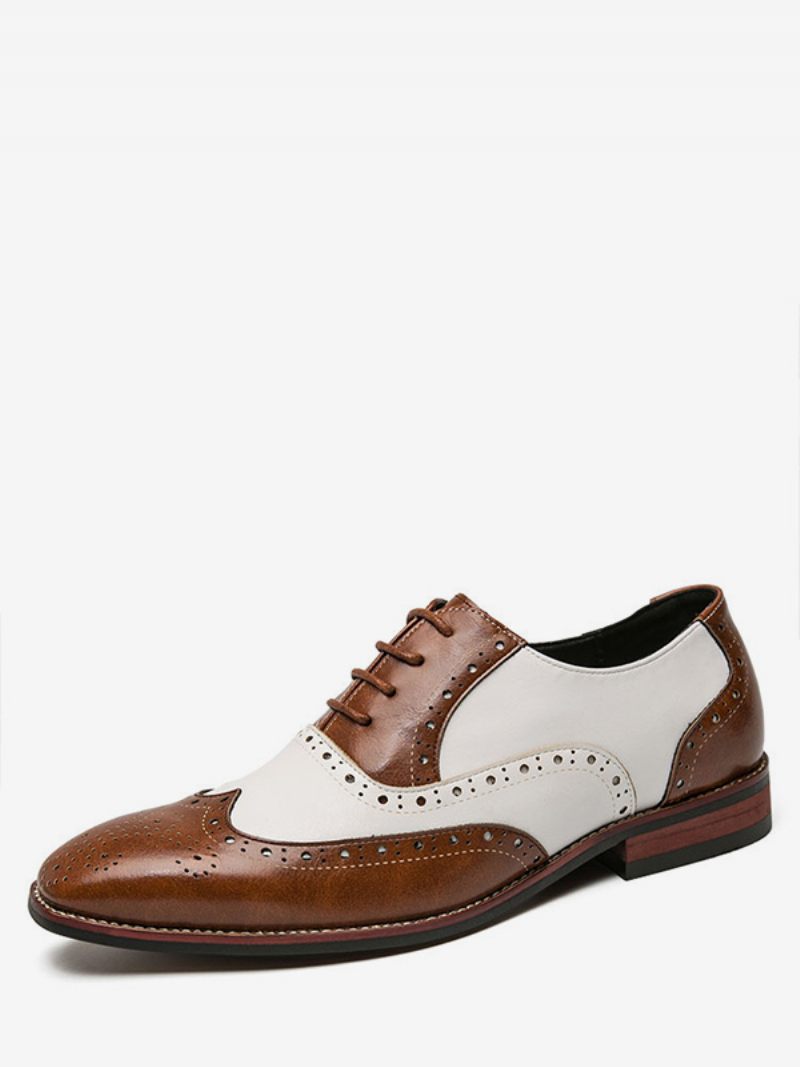 Oxfords Kengät Miehille Moderni Pyöreä Varvashihna Säädettävä Pu-nahka Wingtips Brogues - Kahvinruskea