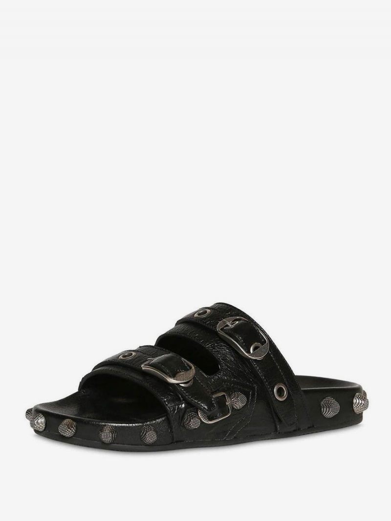 Miesten Sandaalit Slides Mustat Open Toe Niitit Metal Detail Slip On Slide