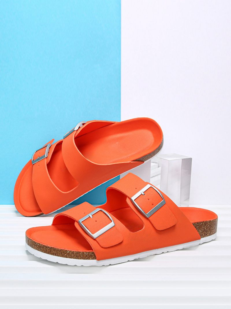 Miesten Sandaalit Slip-on Color Block Pu-nahkainen Halkiopohja - Oranssinpunainen