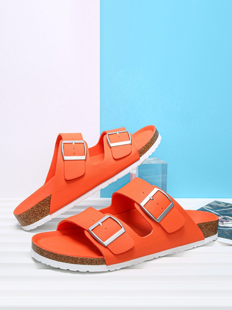 Miesten Sandaalit Slip-on Color Block Pu-nahkainen Halkiopohja - Oranssinpunainen