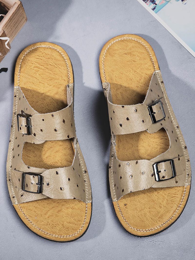 Miesten Sandaalit Slip-on Lehmännahkainen Kumipohja - Khaki