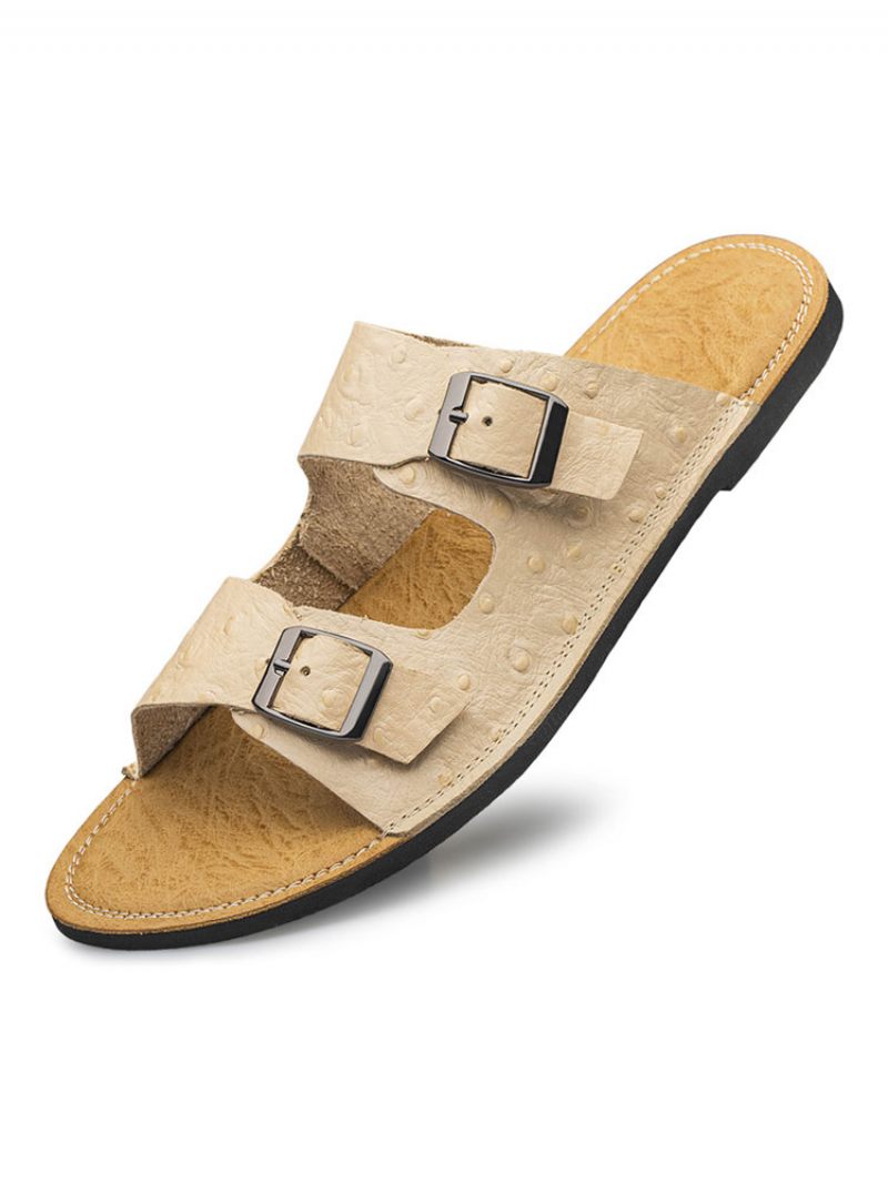 Miesten Sandaalit Slip-on Lehmännahkainen Kumipohja - Beige