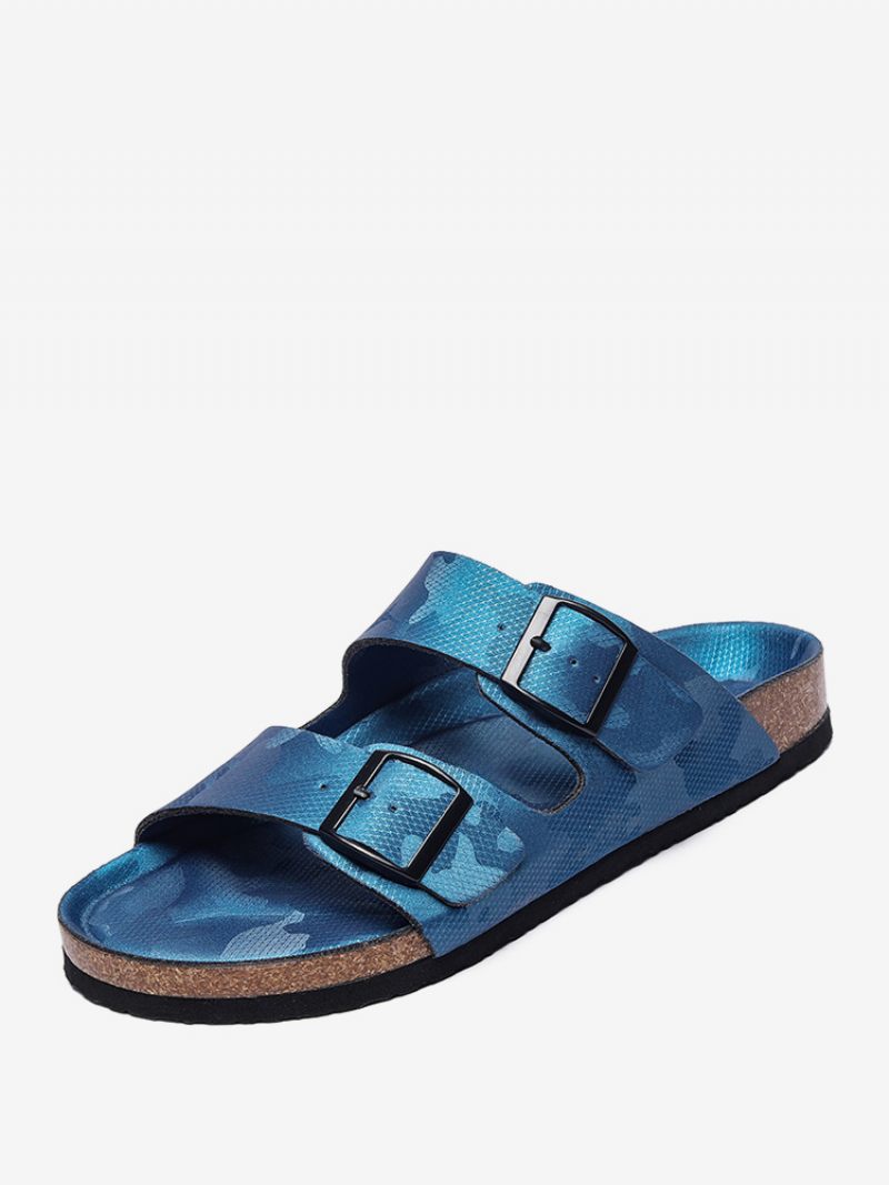 Sandaalit Miehille Slip-on Color Block Pu-nahkainen Halkiopohja - Sininen