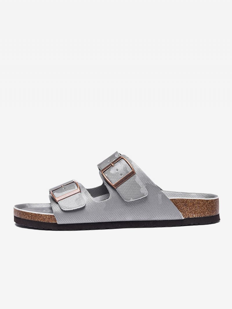 Sandaalit Miehille Slip-on Color Block Pu-nahkainen Halkiopohja - Hopea