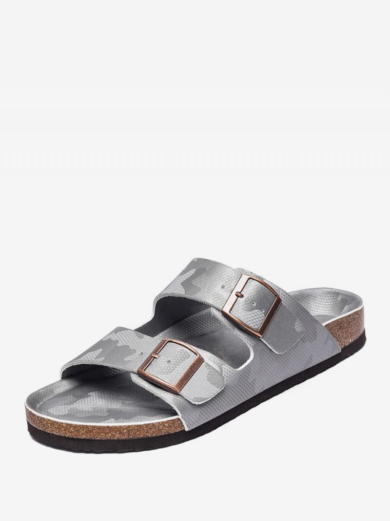 Sandaalit Miehille Slip-on Color Block Pu-nahkainen Halkiopohja - Hopea