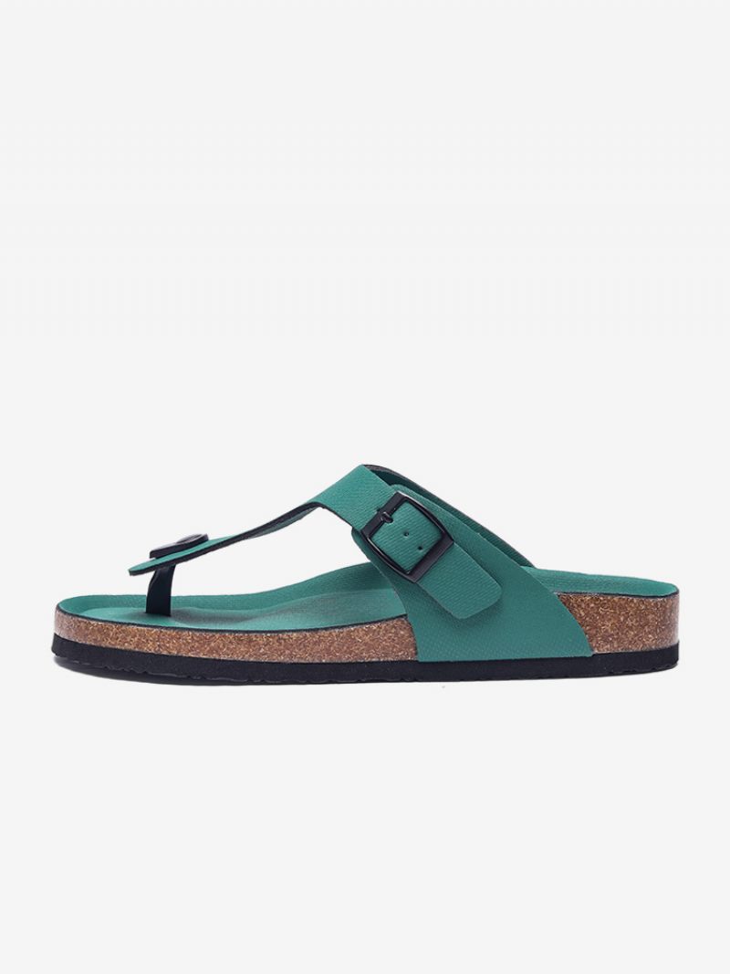 Sandaalit Miehille Slip-on Color Block Pu-nahkainen Halkiopohja - Hunter Green