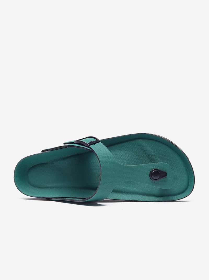 Sandaalit Miehille Slip-on Color Block Pu-nahkainen Halkiopohja - Hunter Green