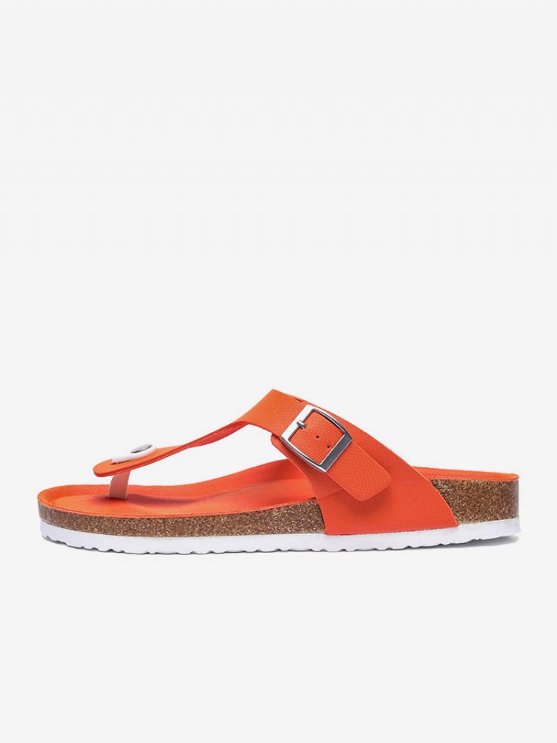 Sandaalit Miehille Slip-on Color Block Pu-nahkainen Halkiopohja - Oranssi