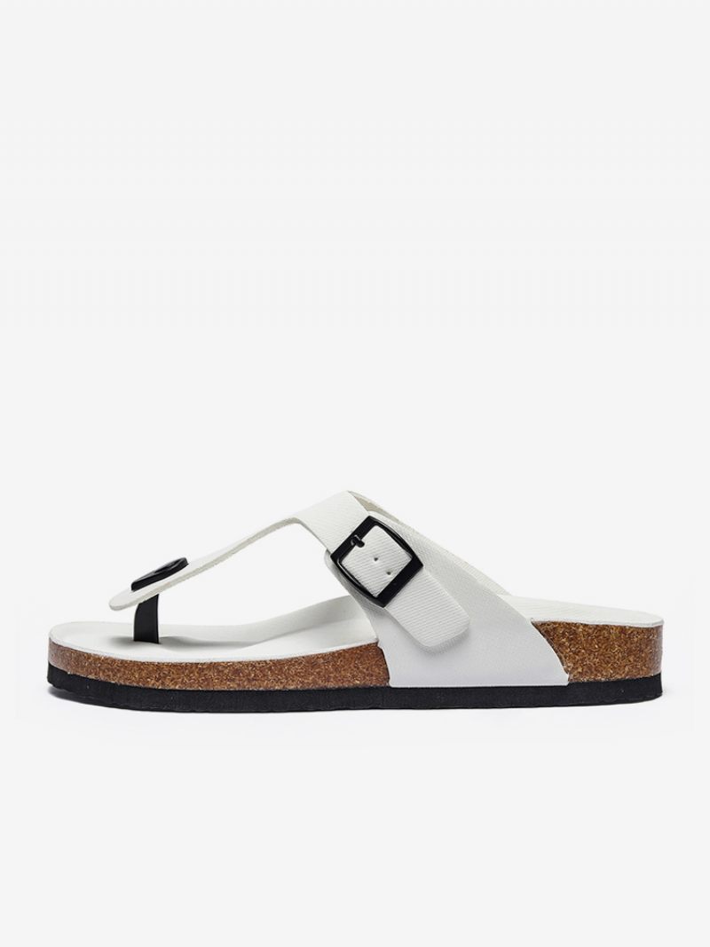 Sandaalit Miehille Slip-on Color Block Pu-nahkainen Halkiopohja - Valkoinen