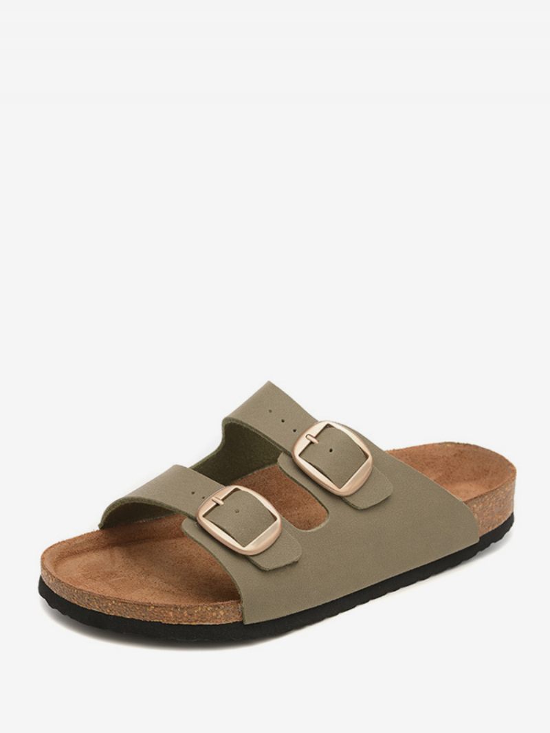 Sandaalit Miesten Slip-on Säädettävä Hihna Solki Tossut Litteät - Khaki