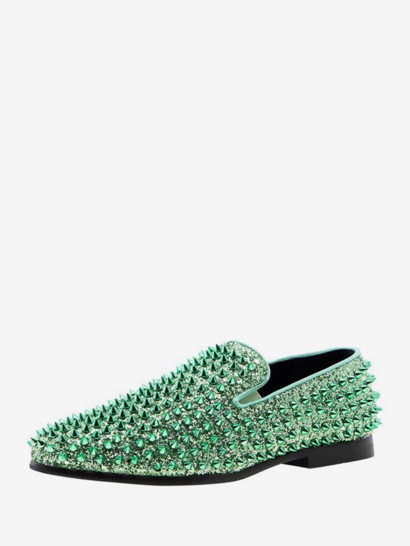 Loafer-kengät Miehille Paljetetuilla Glitter-piikit Niitit Slip-on Prom Party -hääkengät - Vaaleanvihreä