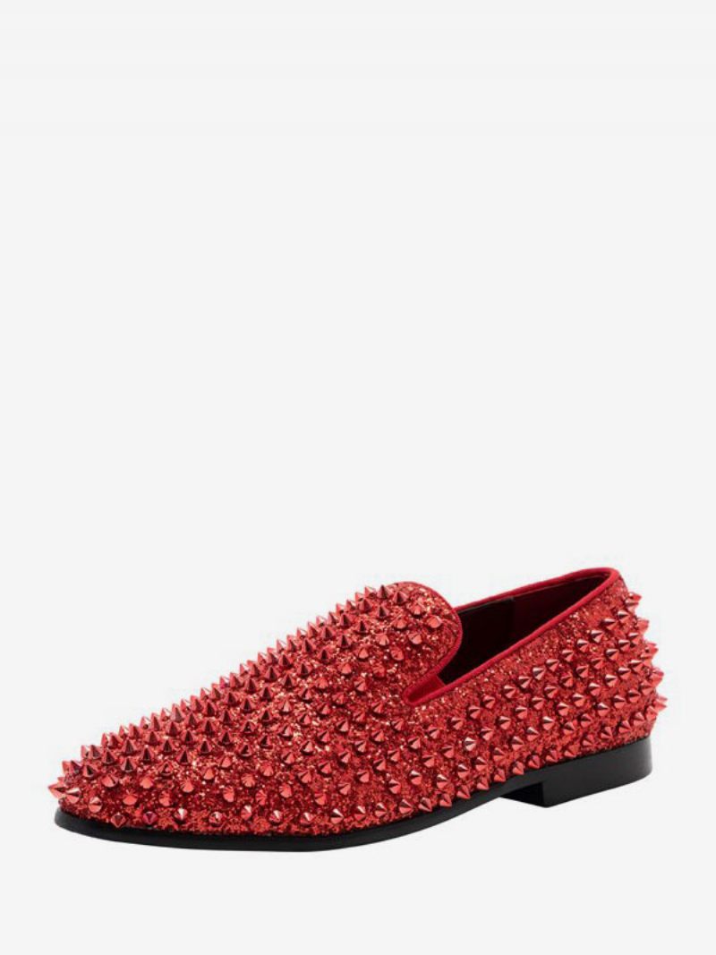 Loafer-kengät Miehille Paljetetuilla Glitter-piikit Niitit Slip-on Prom Party -hääkengät - Oranssinpunainen