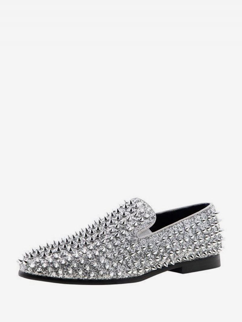 Loafer-kengät Miehille Paljetetuilla Glitter-piikit Niitit Slip-on Prom Party -hääkengät - Hopea