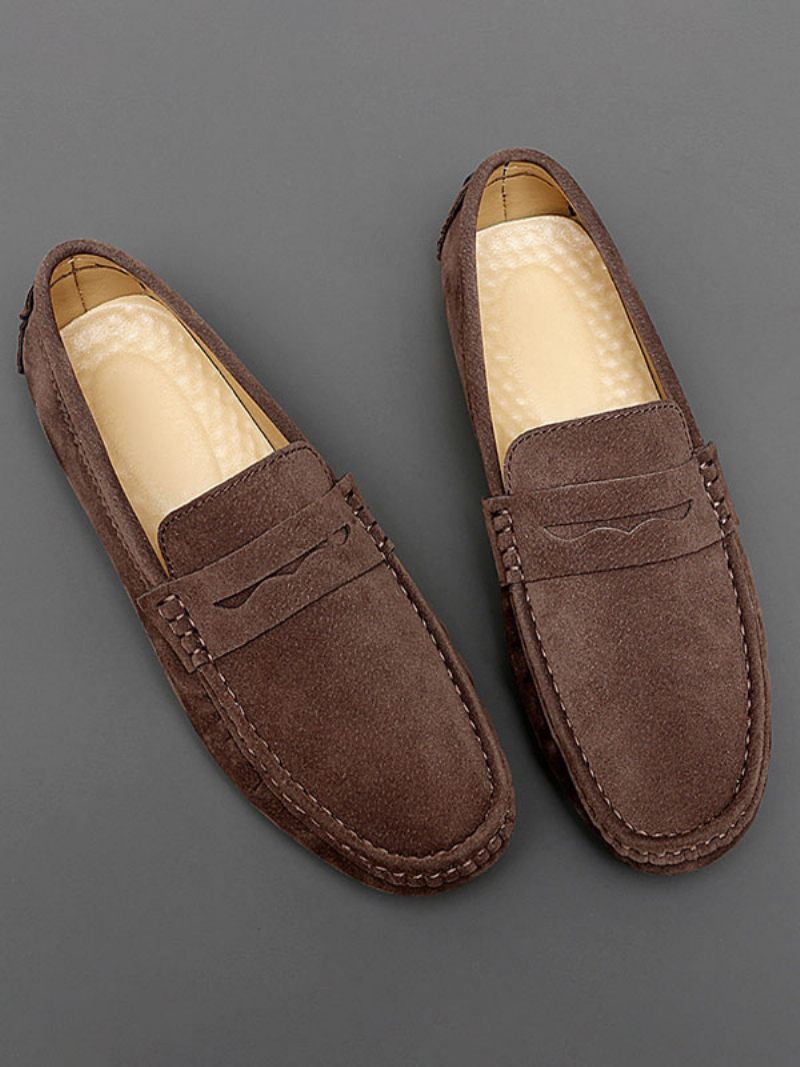 Loafer-kengät Miehille Pyöreävarvas-slip-on-ajokengät - Kahvinruskea