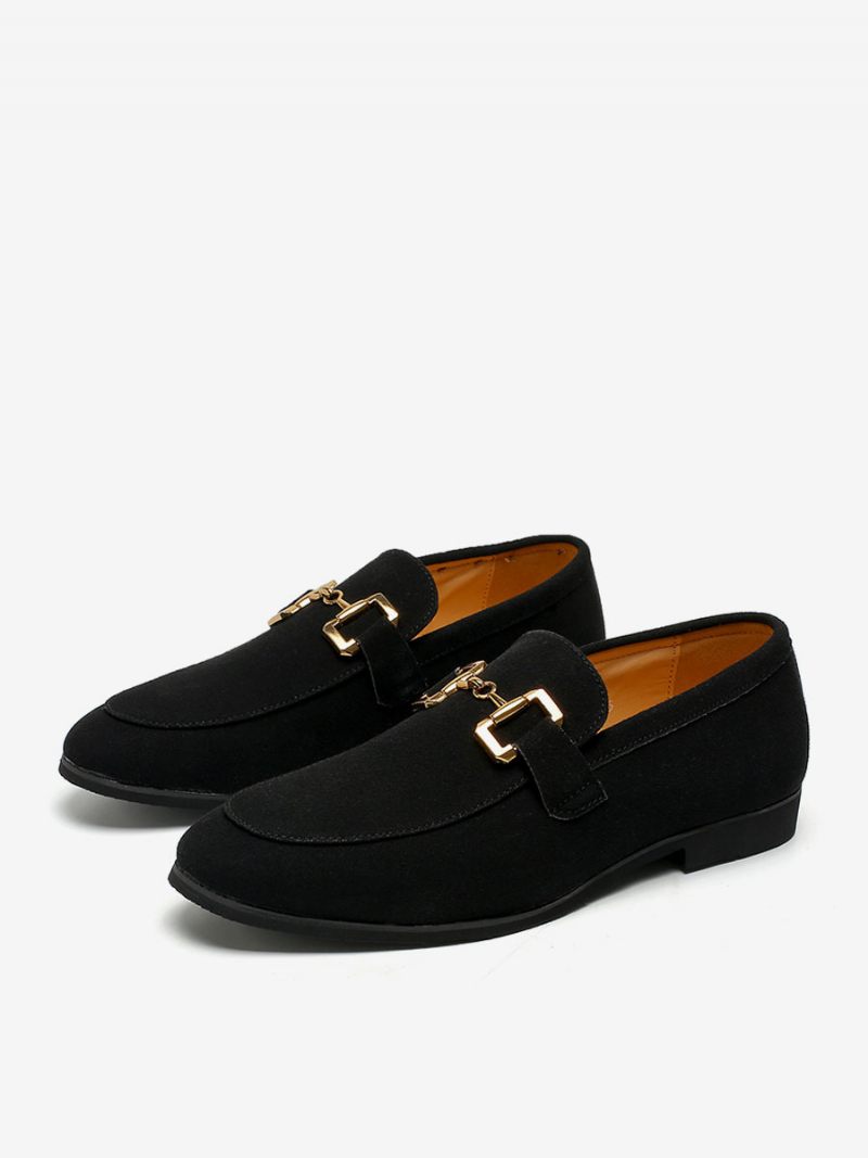 Loafer-kengät Miehille Slip-on Metalliset Yksityiskohdat Pyöreäkärkinen Pu-nahka - Musta