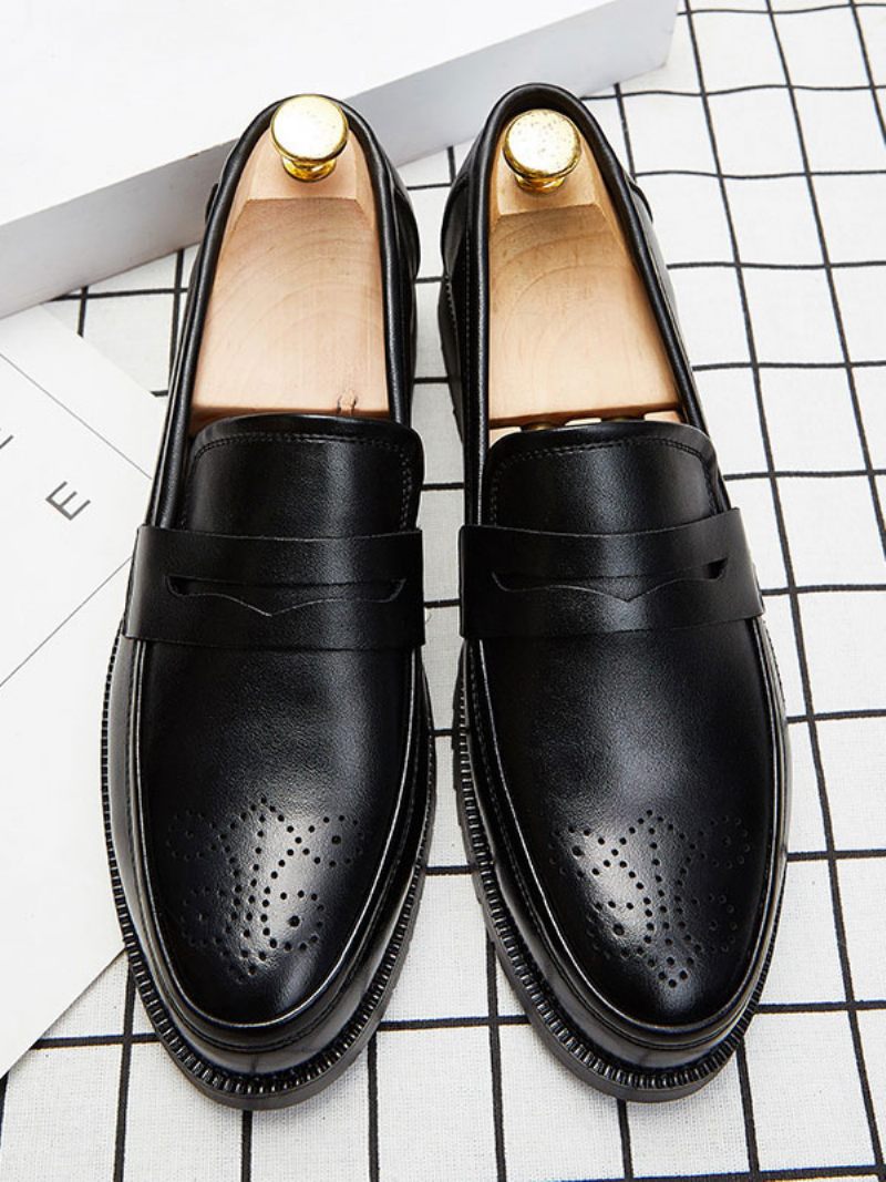 Miesten Brogues Penny Slip On Loafers -kengät - Musta