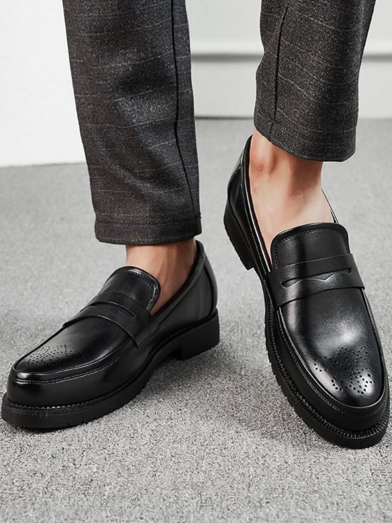 Miesten Brogues Penny Slip On Loafers -kengät - Musta