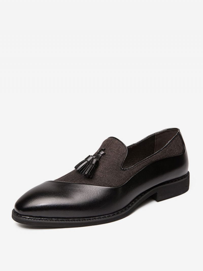 Miesten Canvas Loafer Prom Party Hääkengät Slip-on Tupsilla - Musta