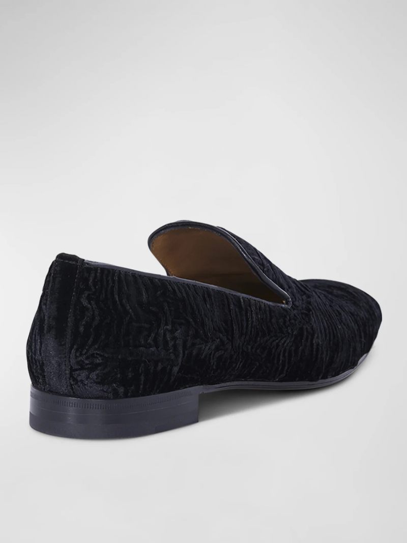 Miesten Juhlat Hääpuvut Musta Hopea Satiini Pyöreä Varvas Distressed Slip-on Kengät - Musta Hopea