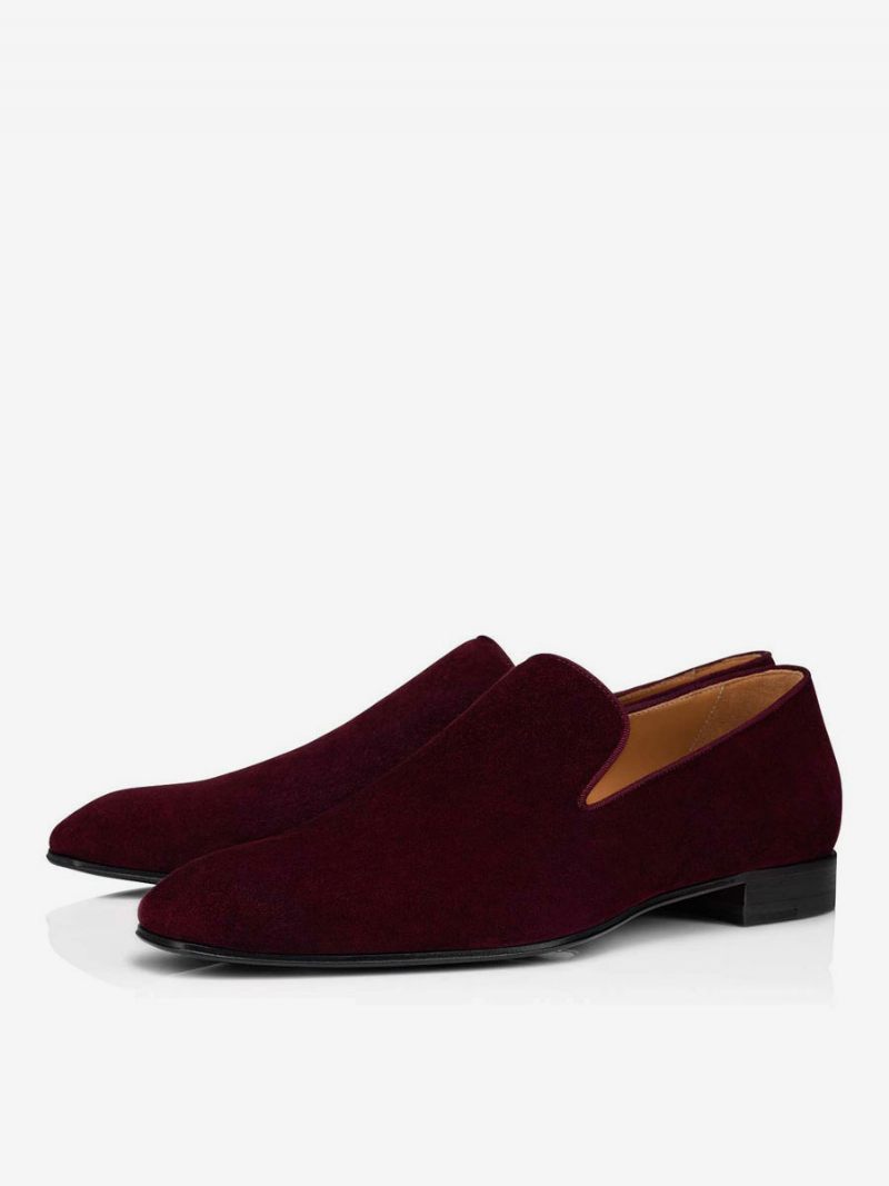 Miesten Keinomokkanahka Loafer Prom Party Hääkengät Slip-on Neliömäinen Mokkanahka - Burgundy